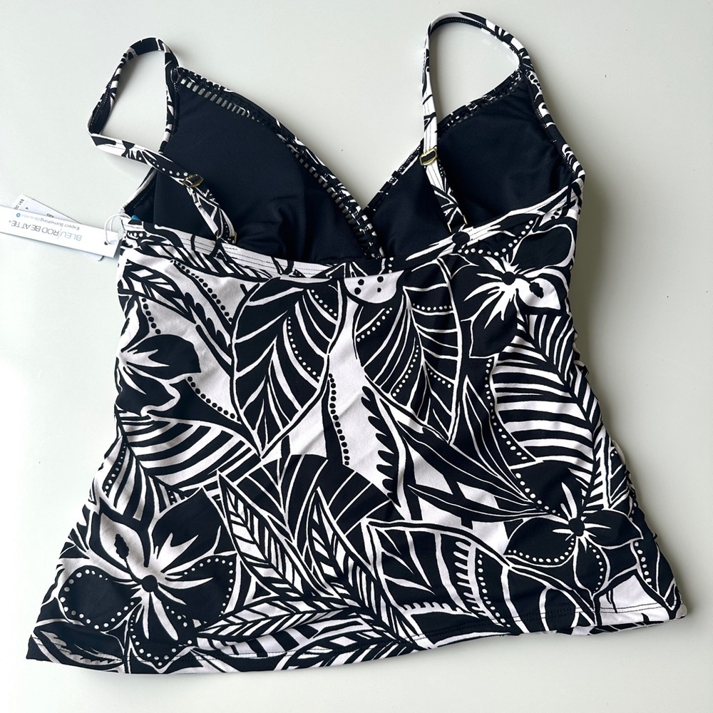 NWT Soma Bleu Rod Beattie Black White Floral Ciao Bella Tankini Swim Top Size 4 - Picture 3 of 8